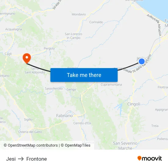 Jesi to Frontone map