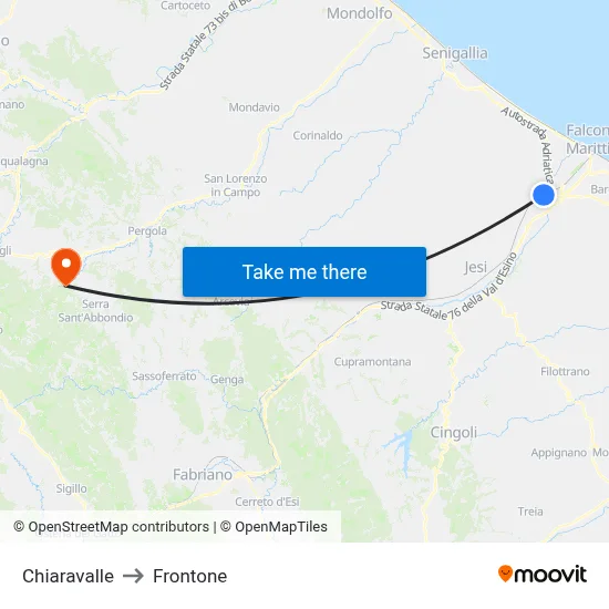 Chiaravalle to Frontone map