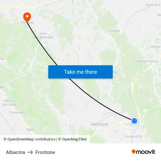 Albacina to Frontone map