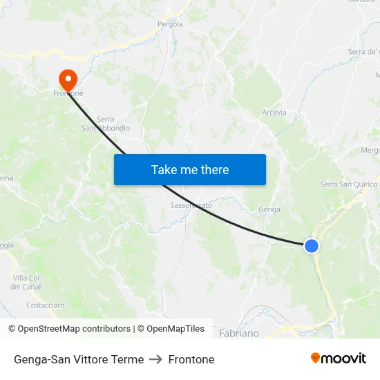 Genga-San Vittore Thermal Baths to Frontone map