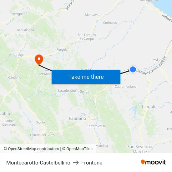 Montecarotto-Castelbellino to Frontone map
