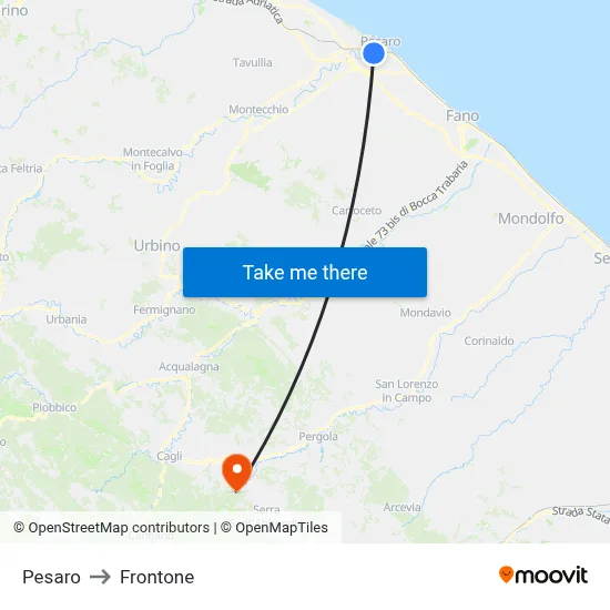 Pesaro to Frontone map