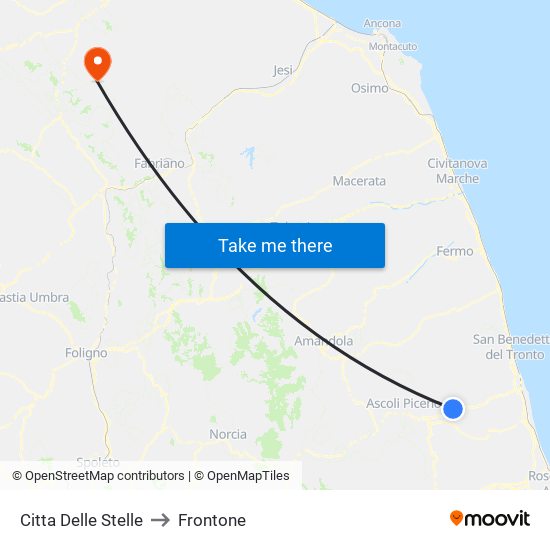 Citta Delle Stelle to Frontone map