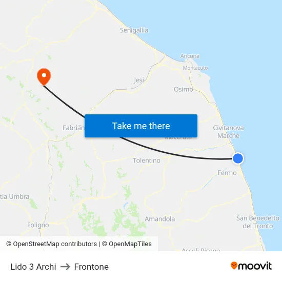 Lido 3 Archi to Frontone map