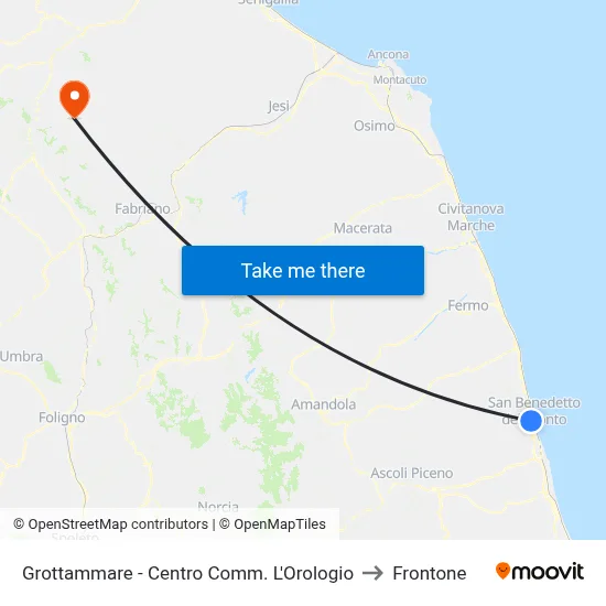 Grottammare - L'Orologio Shopping Center to Frontone map