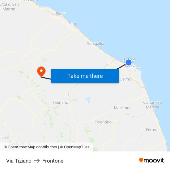 Via Tiziano to Frontone map