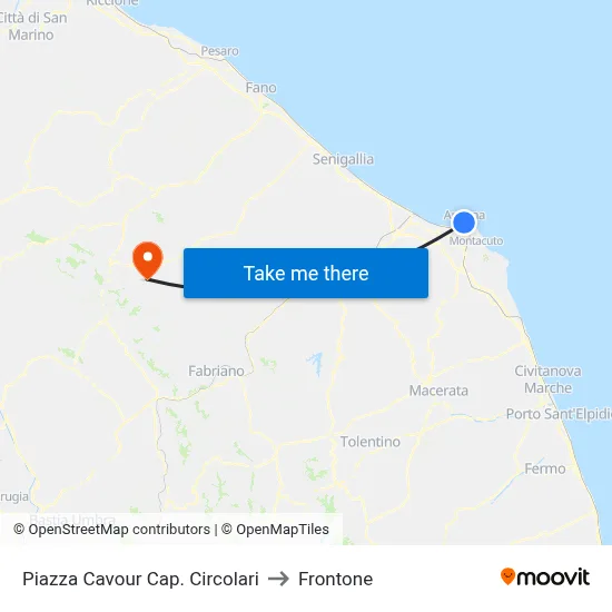 Piazza Cavour Circular Terminal to Frontone map
