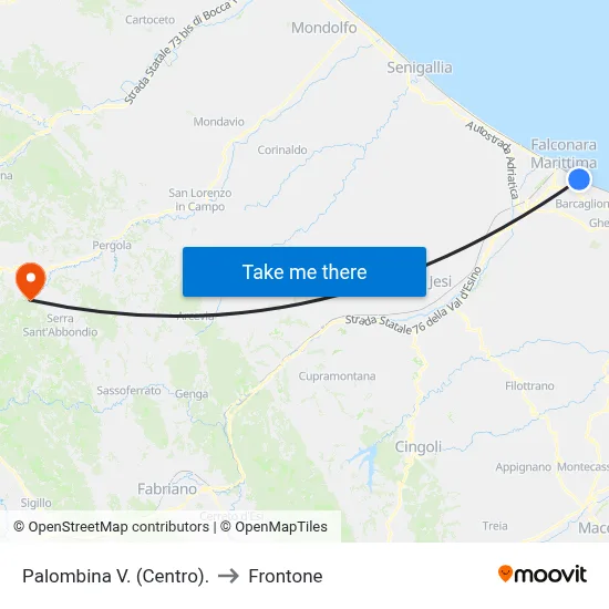 Palombina V. (Center) to Frontone map