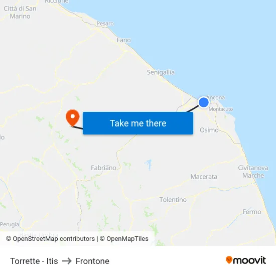 Torrette - Itis to Frontone map