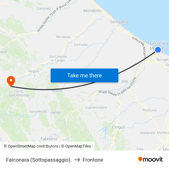 Falconara (Underpass) to Frontone map