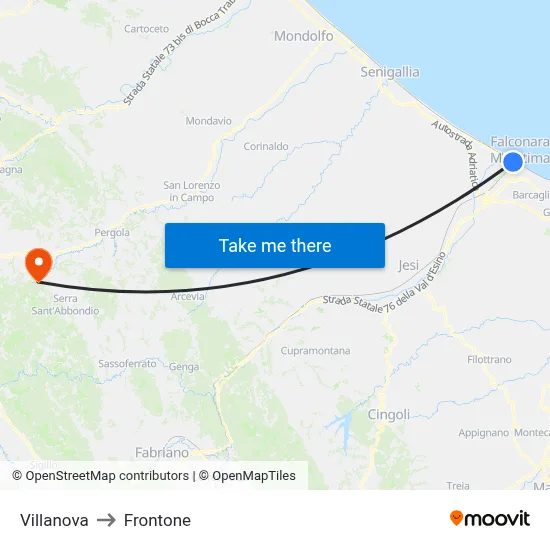 Villanova to Frontone map