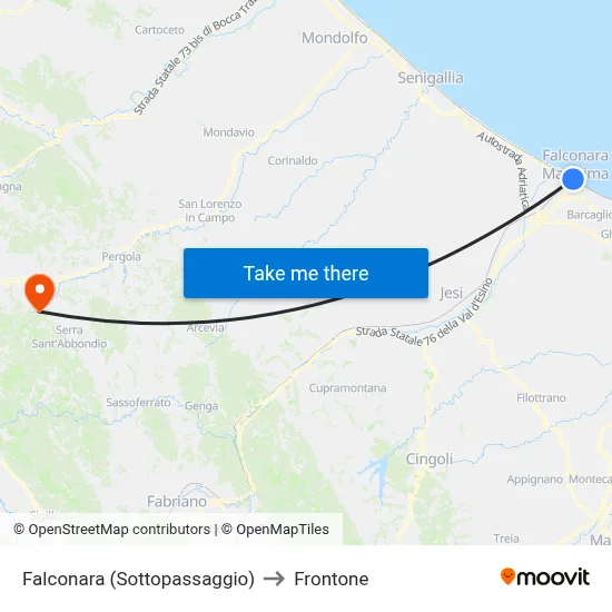 Falconara (Underpass) to Frontone map