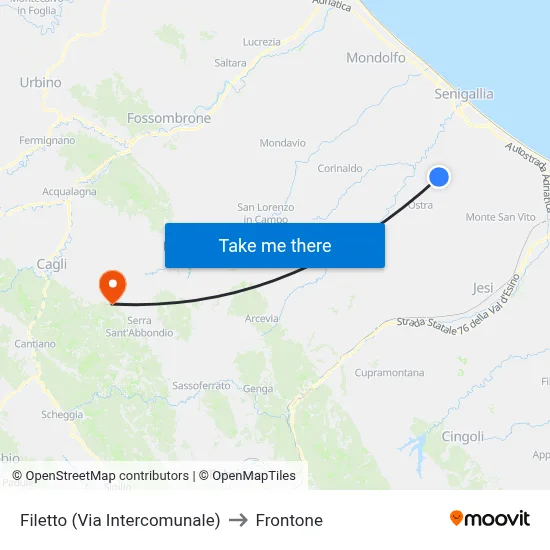 Filetto (Intercommunal Road) to Frontone map