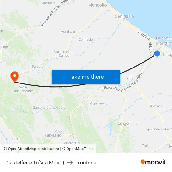 Castelferretti (Via Mauri) to Frontone map