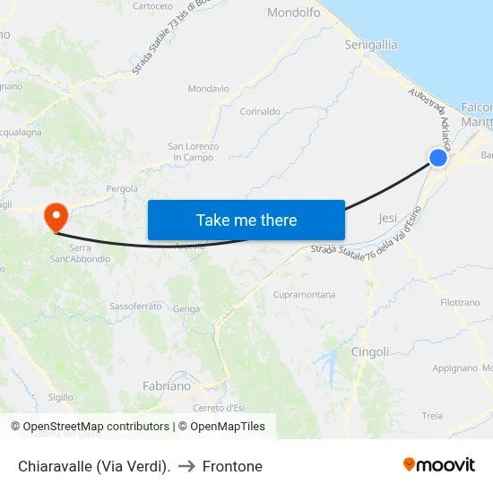 Chiaravalle (Verdi Street) to Frontone map