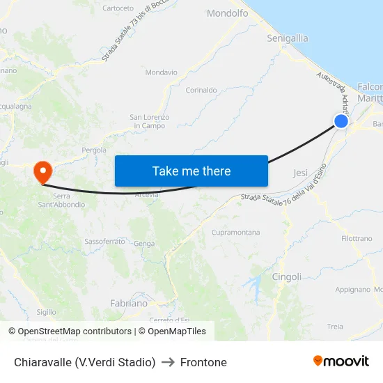 Chiaravalle (Verdi Stadium) to Frontone map
