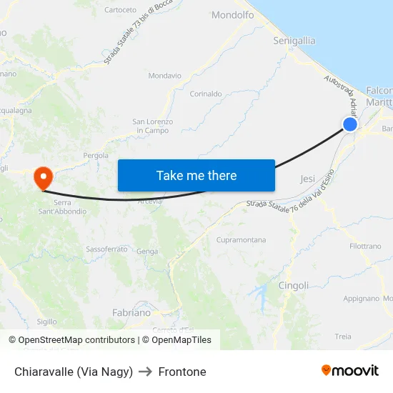 Chiaravalle (Nagy Street) to Frontone map