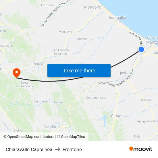Chiaravalle Terminal to Frontone map