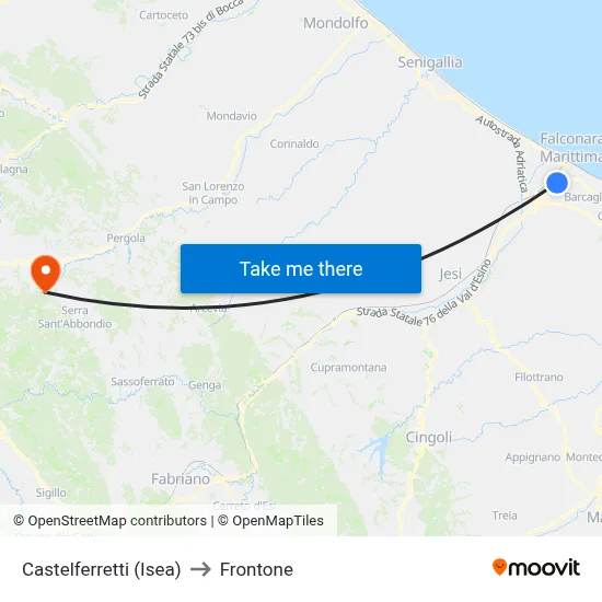 Castelferretti (Isea) to Frontone map