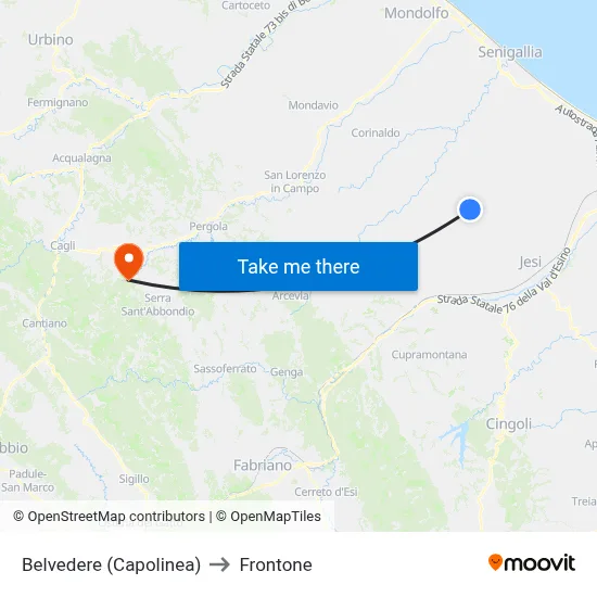 Belvedere (Terminal) to Frontone map