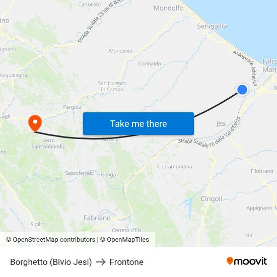 Borghetto (Jesi Junction) to Frontone map