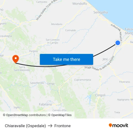 Chiaravalle (Hospital) to Frontone map