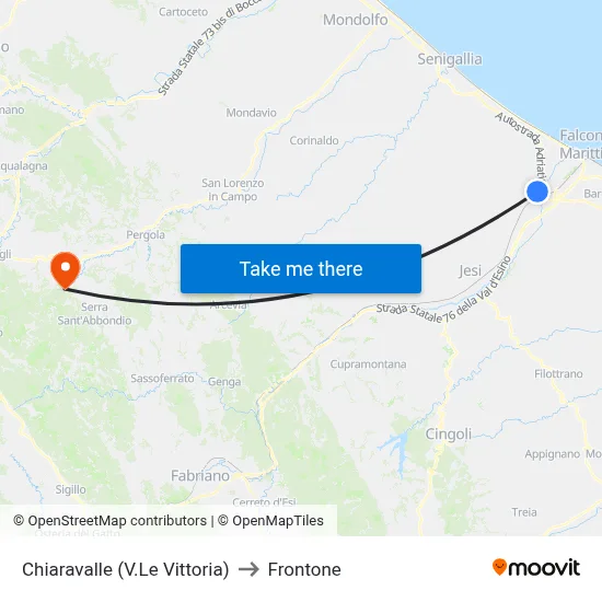 Chiaravalle (Victory Avenue) to Frontone map
