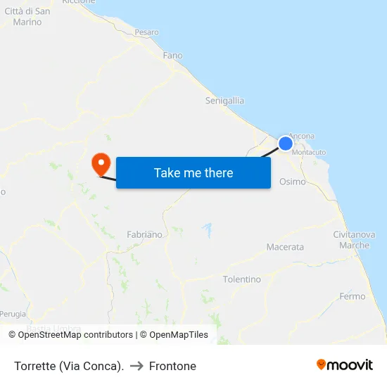 Torrette (Conca Street) to Frontone map