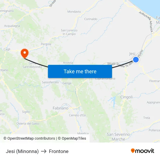 Jesi (Minonna) to Frontone map