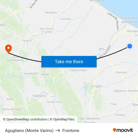 Agugliano (Monte Varino) to Frontone map