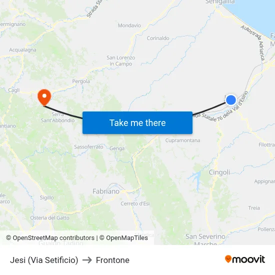 Jesi (Silk Factory Road) to Frontone map