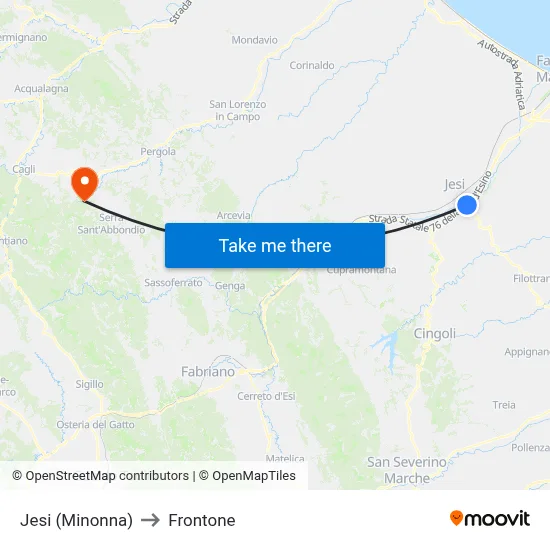 Jesi (Minonna) to Frontone map