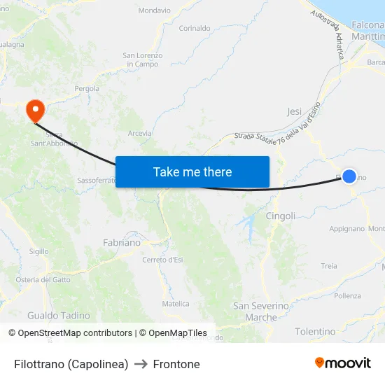 Filottrano (Terminal) to Frontone map