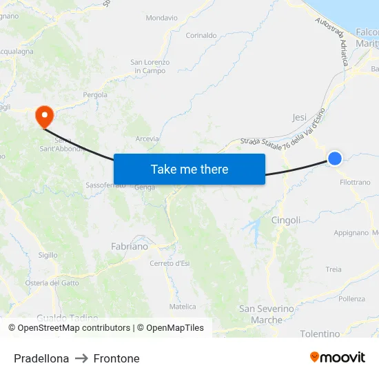 Pradellona to Frontone map