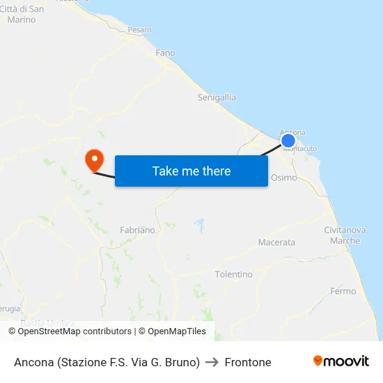 Ancona (Railway Station - G. Bruno Street) to Frontone map