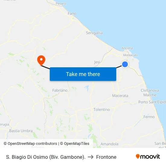 San Biagio Di Osimo (Gambone Junction) to Frontone map