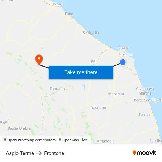 Aspio Terme to Frontone map