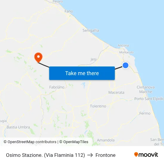 Osimo Station (Flaminia Street 112) to Frontone map