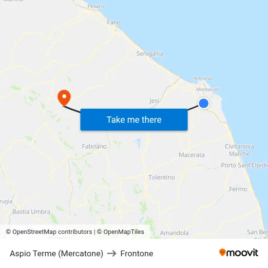 Aspio Terme (Mercatone) to Frontone map