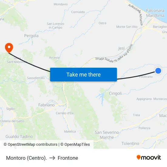 Montoro (Center) to Frontone map