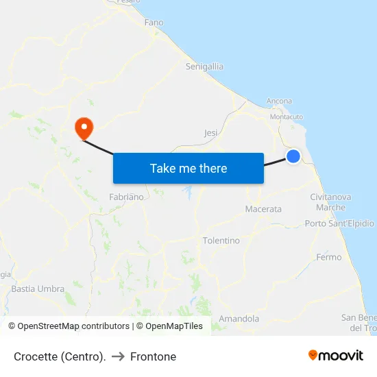 Crocette (Center) to Frontone map