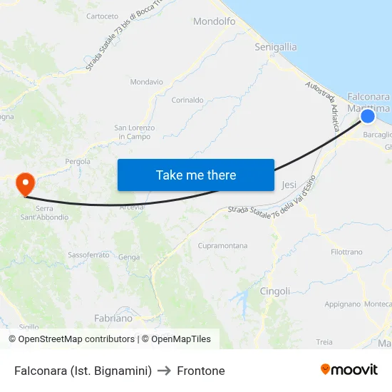 Falconara (Bignamini Institute) to Frontone map