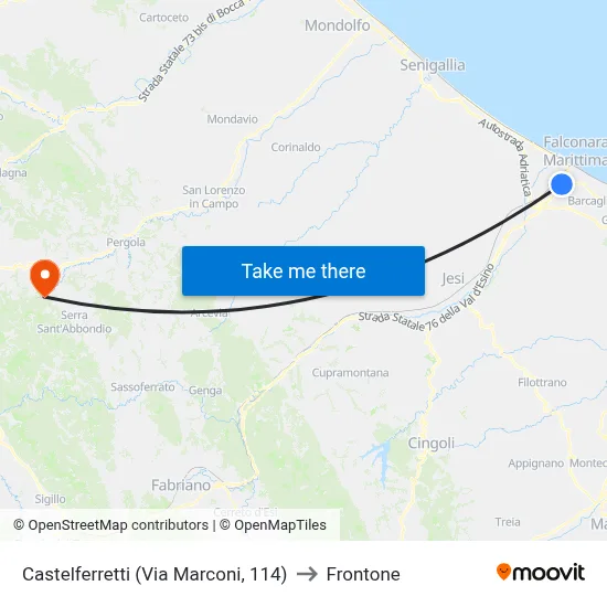 Castelferretti (Marconi Street, 114) to Frontone map