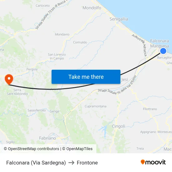 Falconara (Sardegna Street) to Frontone map