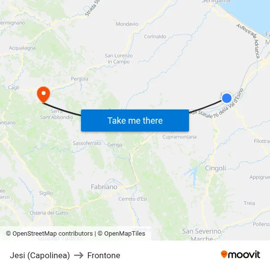 Jesi (Terminal) to Frontone map