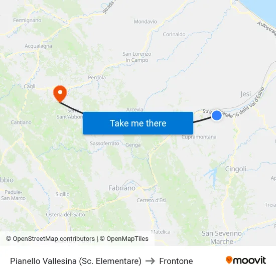 Pianello Vallesina (Elementary School) to Frontone map