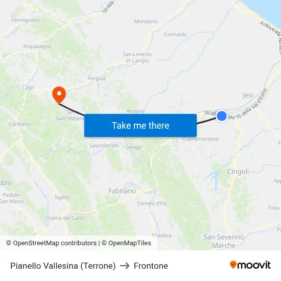 Pianello Vallesina (Terrone) to Frontone map
