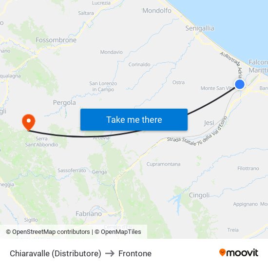 Chiaravalle (Distributore) to Frontone map