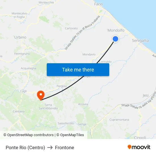 Ponte Rio (Center) to Frontone map