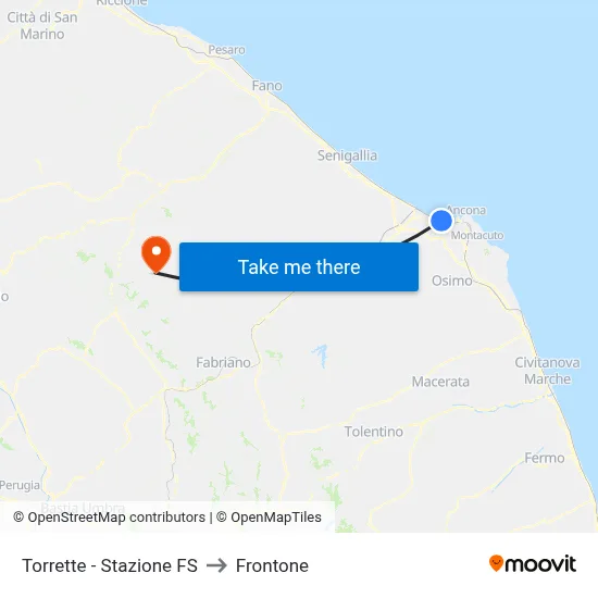 Torrette - Railway Station to Frontone map